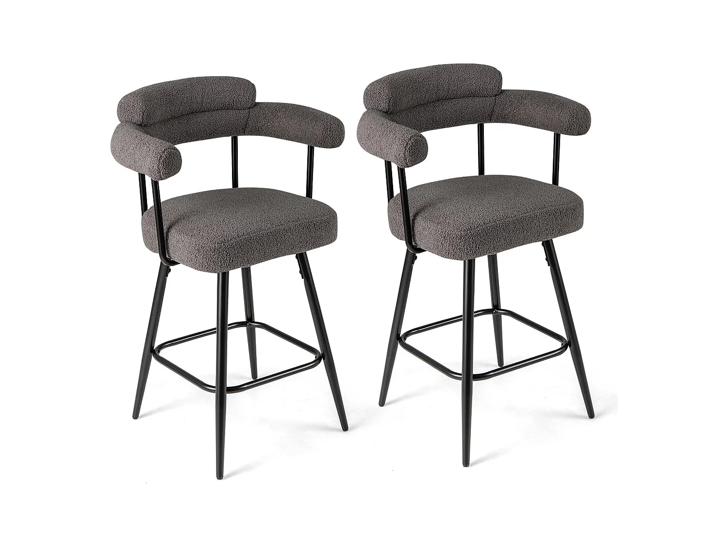 Sedie moderne imbottite in boucle con gambe in metallo e poggiapiedi per isola cucina, Set di 2 sgabelli da bar girevoli Grigio