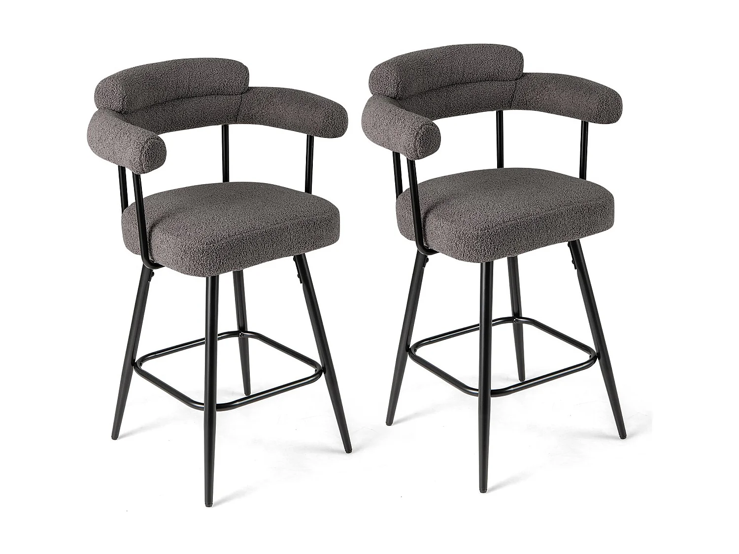 Lot de 2 Tabourets de Bar Pivotants Chaises de Comptoir 69 CM de Hauteur avec Dossier et Accoudoirs Incurvés Chaises Rembourrées Gris