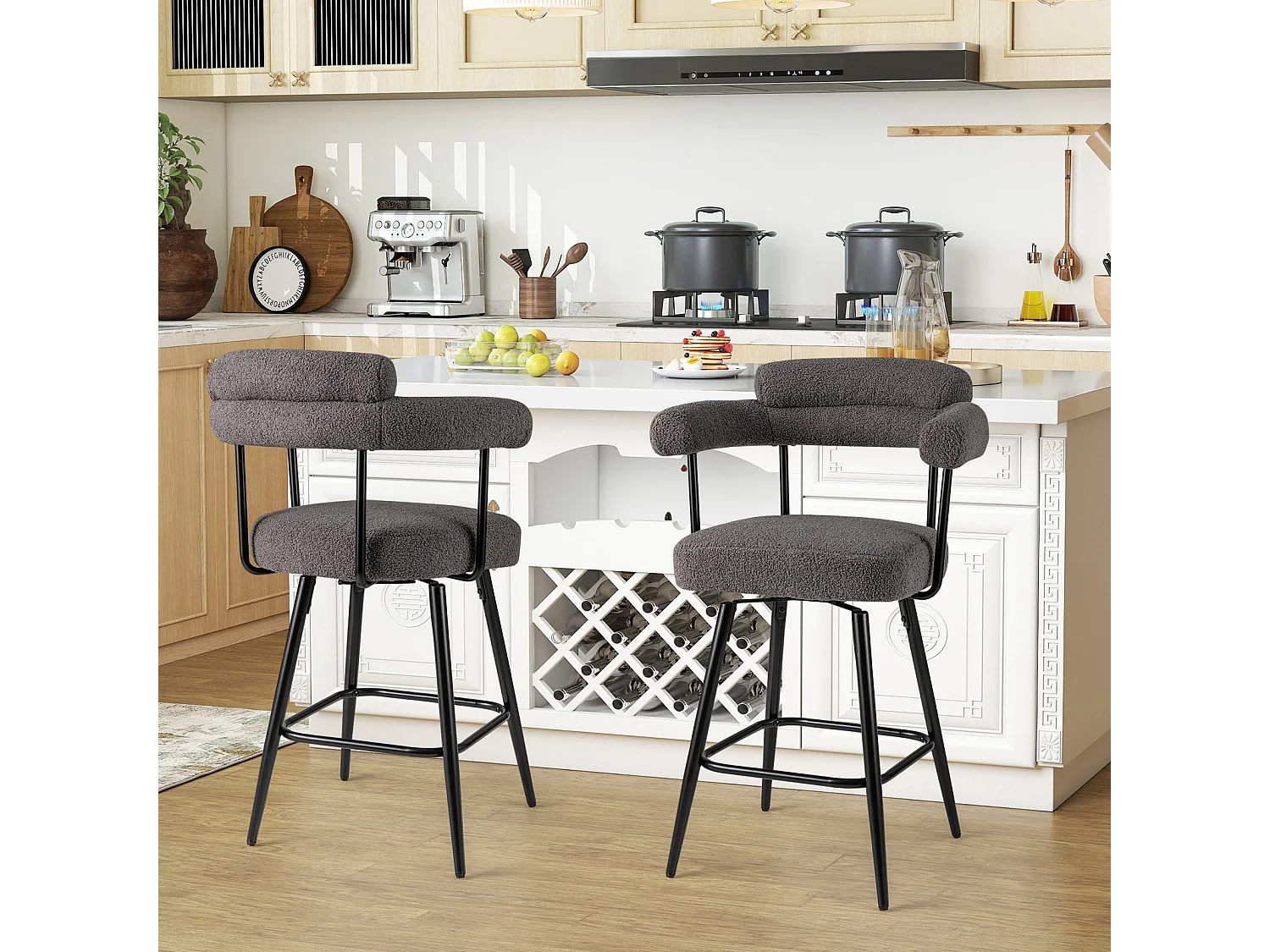 Lot de 2 Tabourets de Bar Pivotants Chaises de Comptoir 69 CM de Hauteur avec Dossier et Accoudoirs Incurvés Chaises Rembourrées Gris
