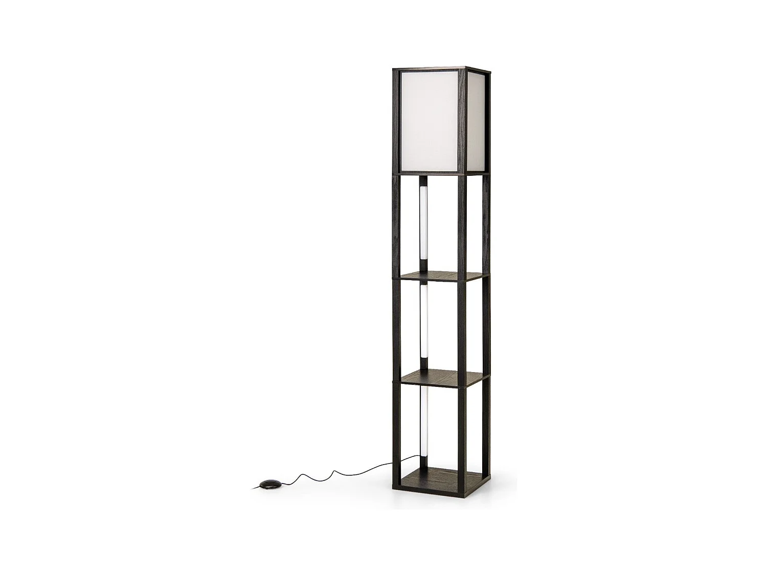 Lampadaire avec étagères & interrupteur à pied & 3 niveaux réglables Bande LED Bois Lampe d'étagère