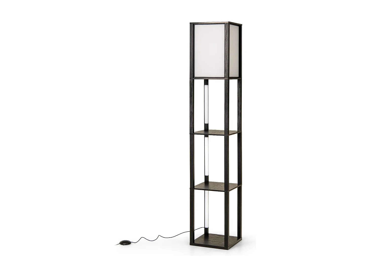 Lampadaire avec étagères & interrupteur à pied & 3 niveaux réglables Bande LED Bois Lampe d'étagère