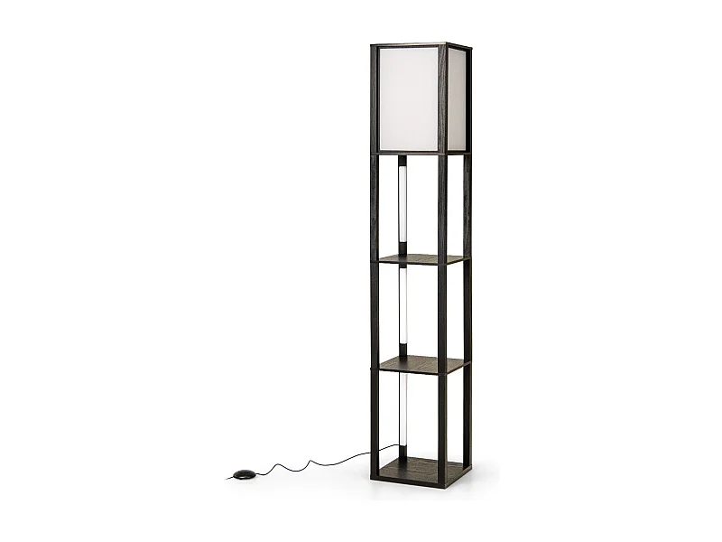 Lampadaire avec étagères & interrupteur à pied & 3 niveaux réglables Bande LED Bois Lampe d'étagère