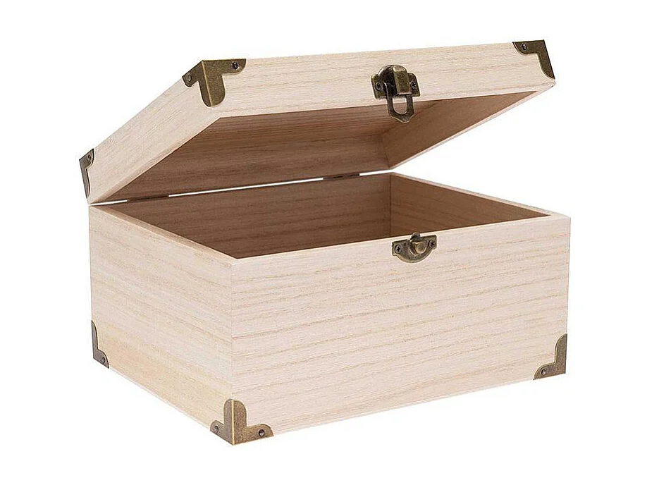 Coffret trésor bois avec armatures 20 x 16 x 11 cm
