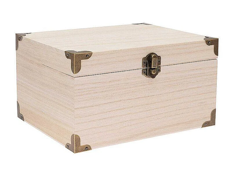 Coffret trésor bois avec armatures 20 x 16 x 11 cm