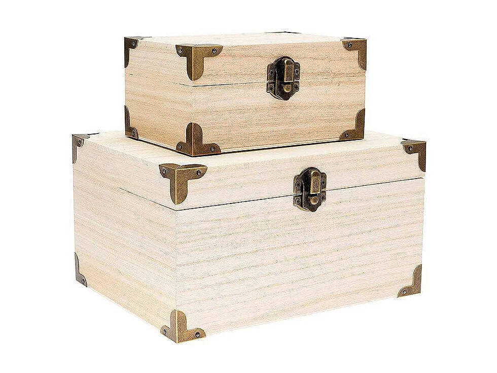 Coffret trésor bois avec armatures 20 x 16 x 11 cm