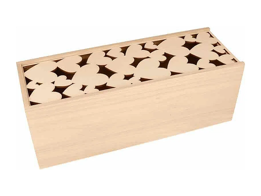 Boîte de rangement avec couvercle coeurs - 33 x 12 x 12 cm