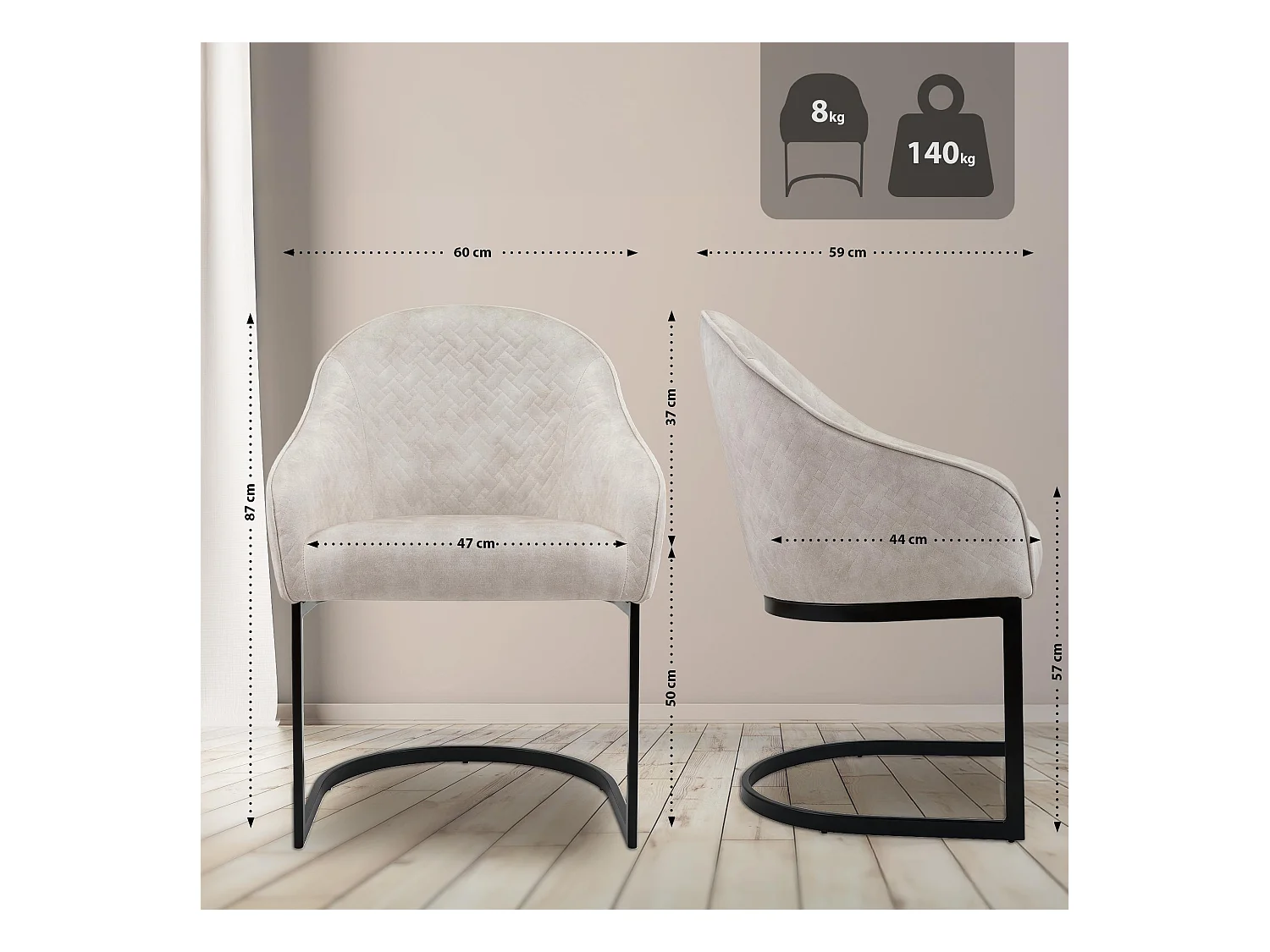 chaise salle à manger - Velours - Crème - Jarik