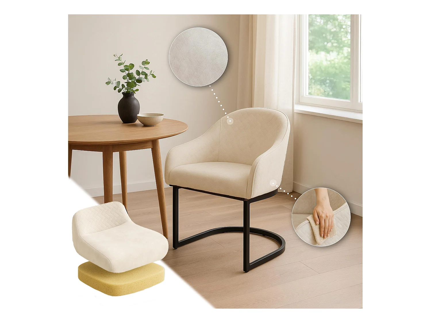 chaise salle à manger - Velours - Crème - Jarik