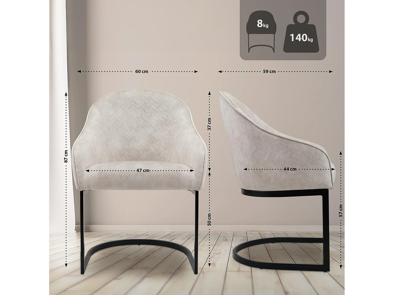 chaise salle à manger - Velours - Crème - Jarik