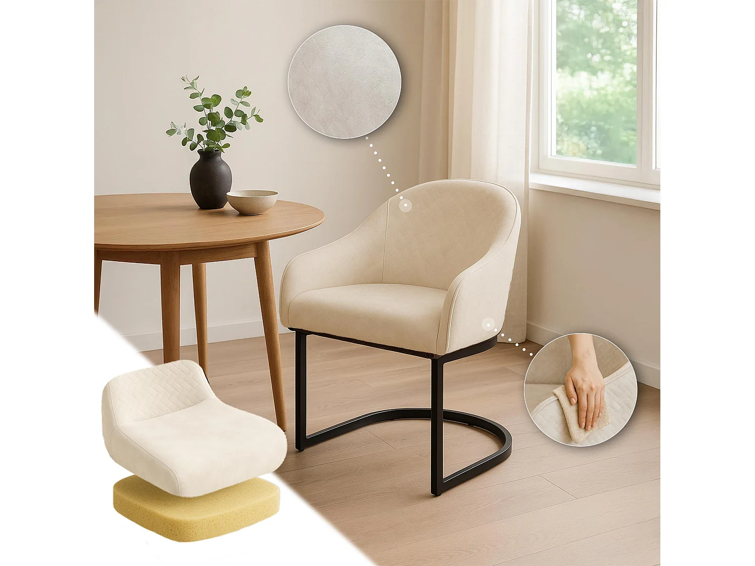 chaise salle à manger - Velours - Crème - Jarik