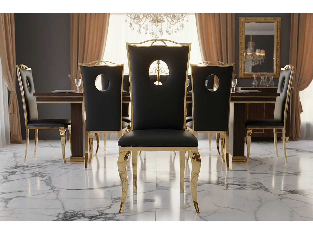 Lot de 4 Chaises Baroque ROYAL Gold Simili Noir