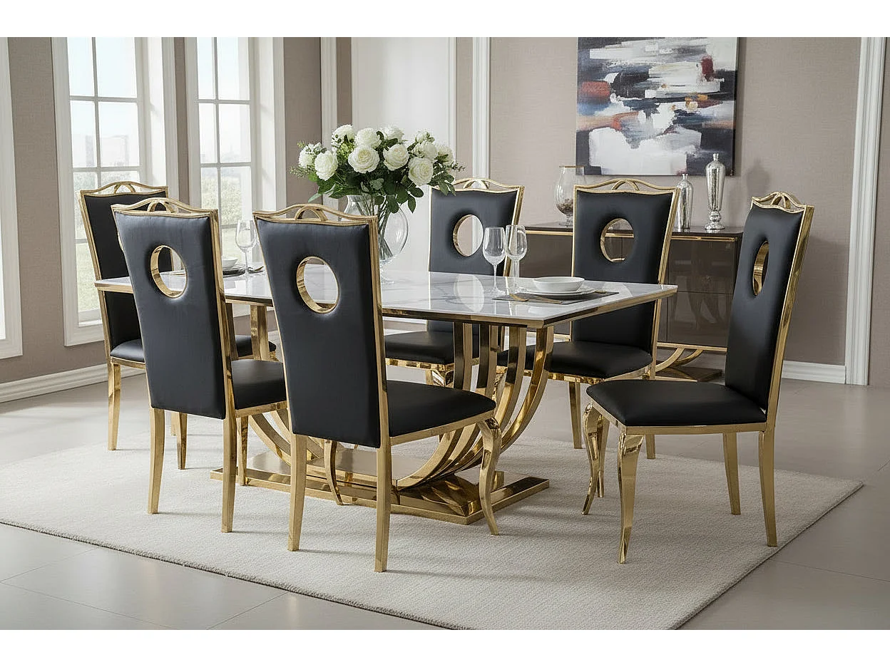 Lot de 4 Chaises Baroque ROYAL Gold Simili Noir