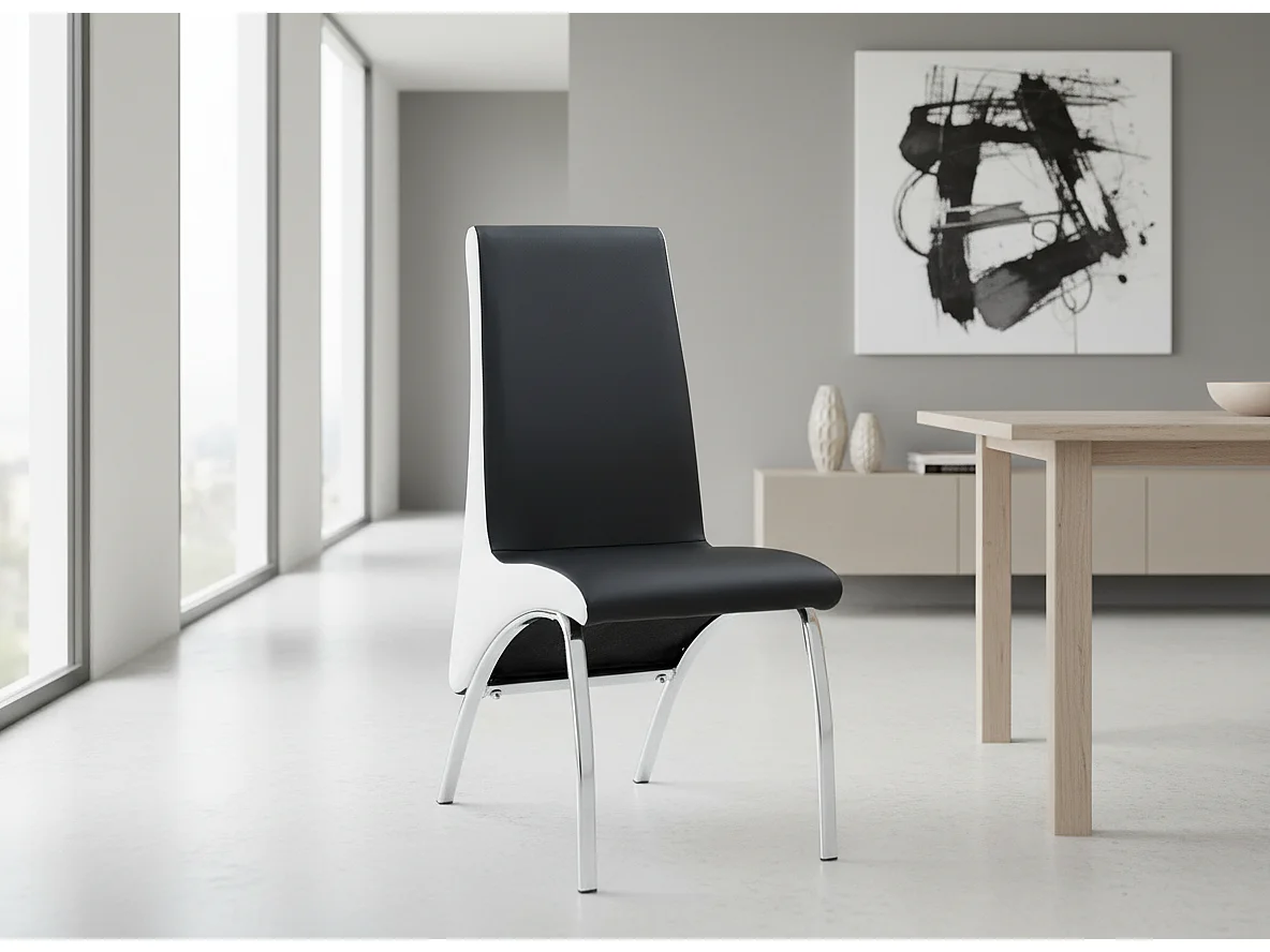 Lot de Chaises Fate chrome et simili cuir Noir et Blanc