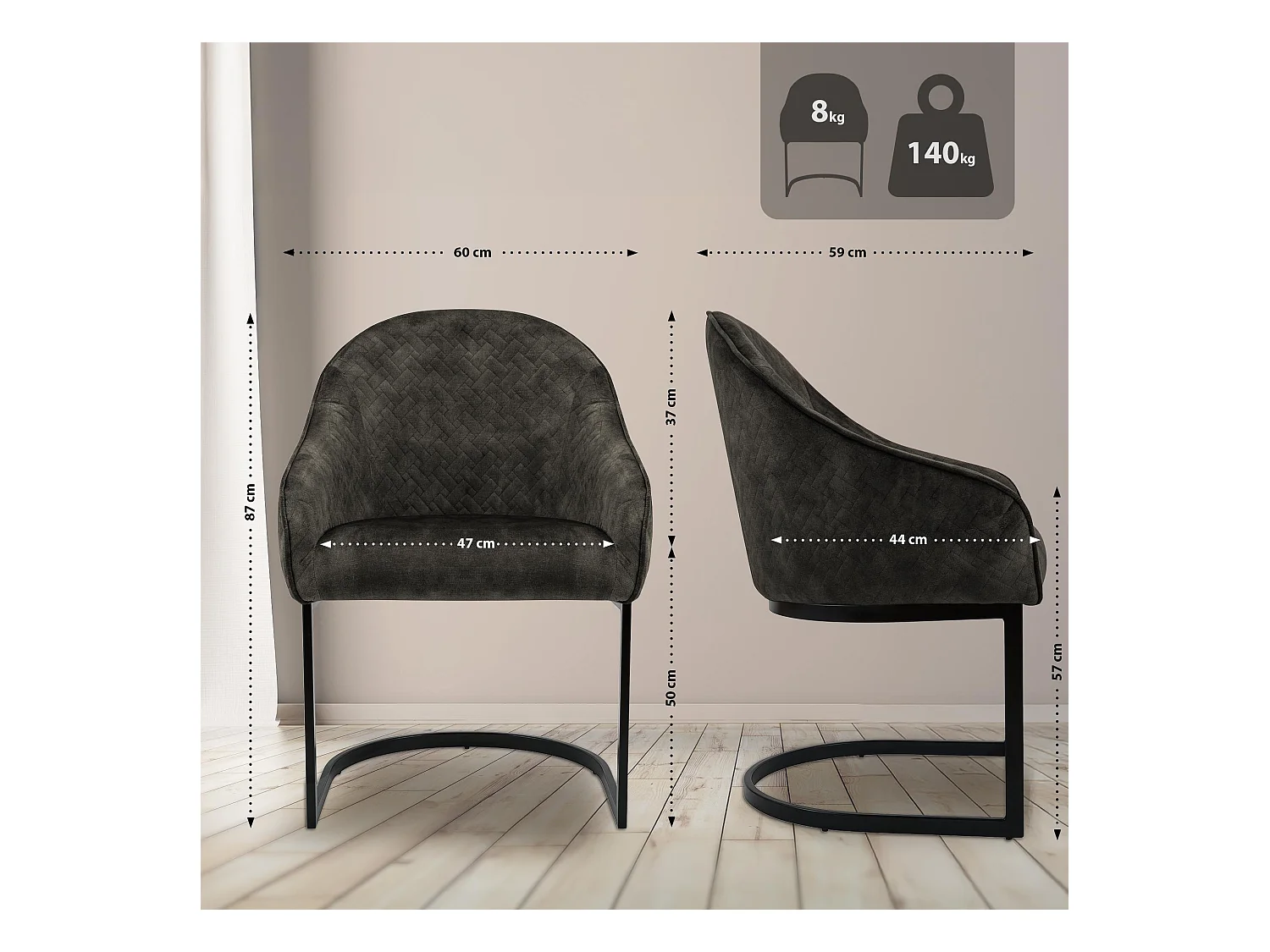 chaise salle à manger - Velours - Marron foncé - Jarik