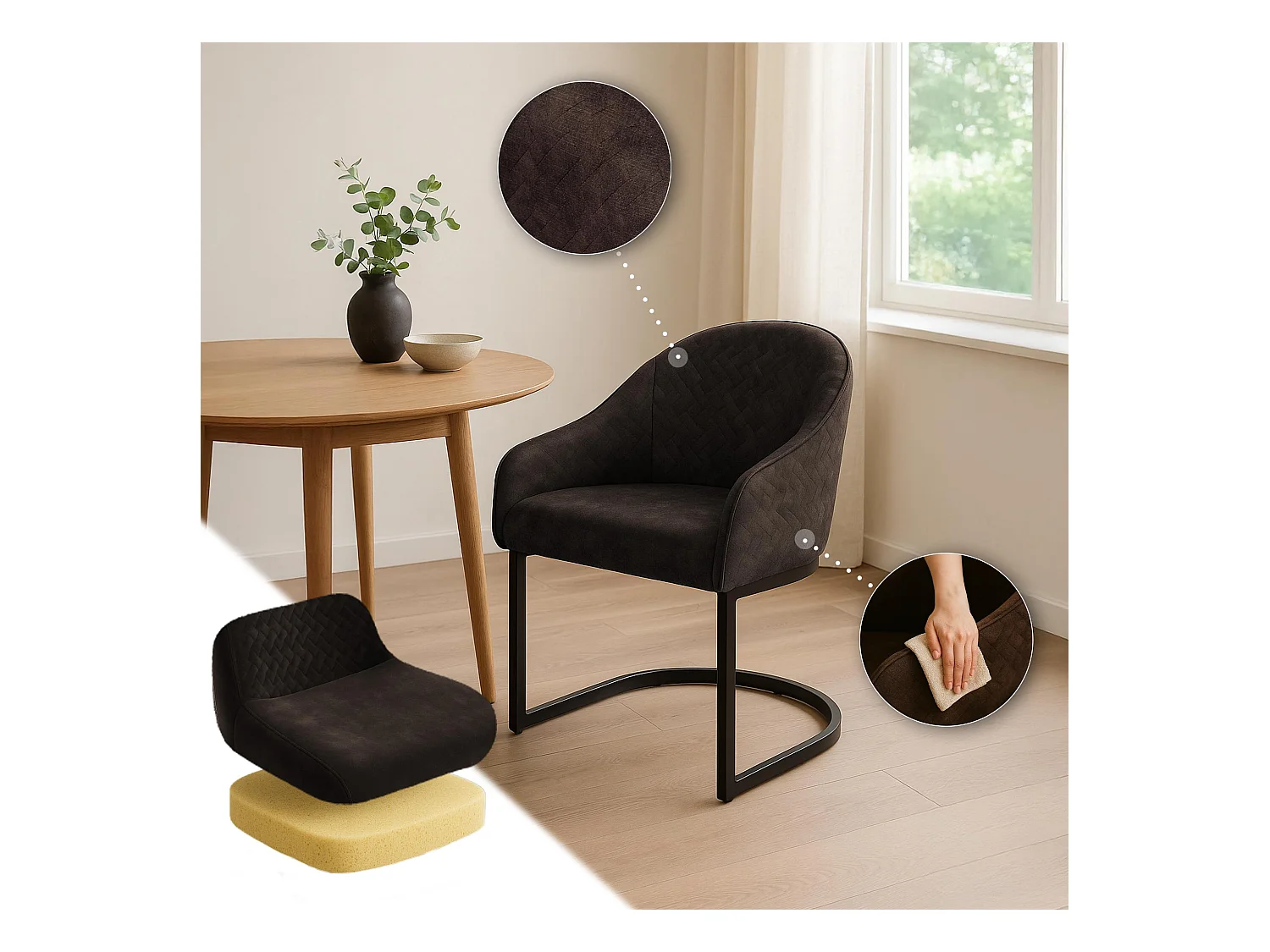 chaise salle à manger - Velours - Marron foncé - Jarik