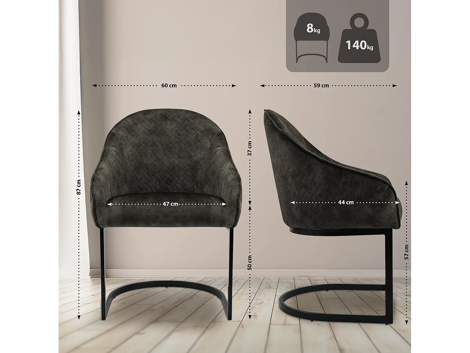 chaise salle à manger - Velours - Marron foncé - Jarik