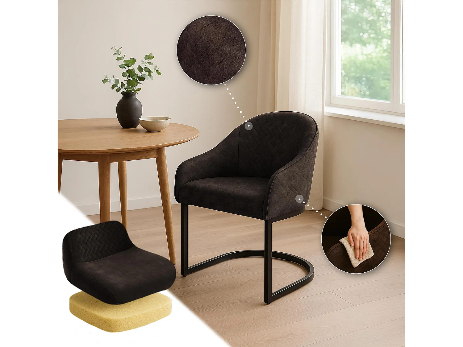 chaise salle à manger - Velours - Marron foncé - Jarik