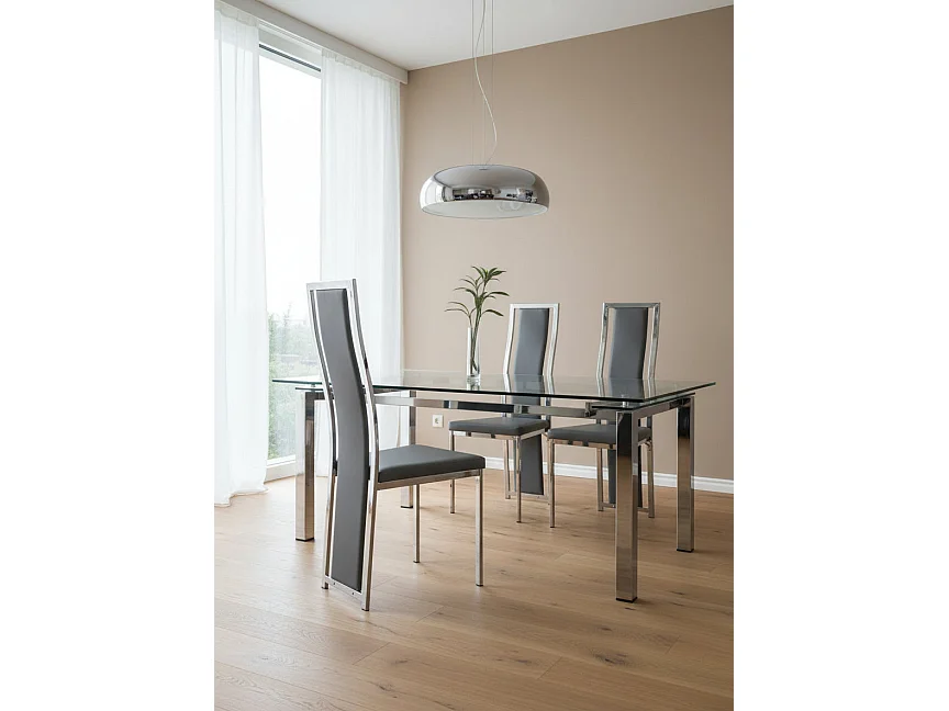 Lot de 6 chaises Dana simili cuir  Gris contour chromé