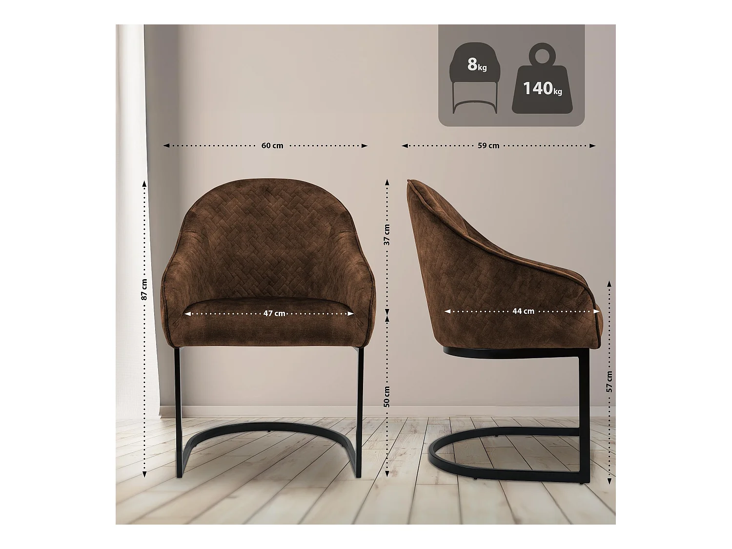 chaise salle à manger - Velours - Café - Jarik