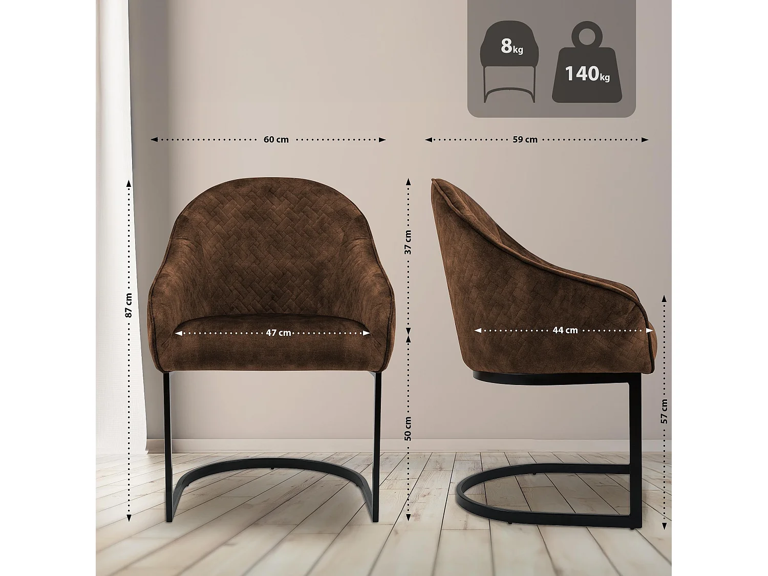 chaise salle à manger - Velours - Café - Jarik