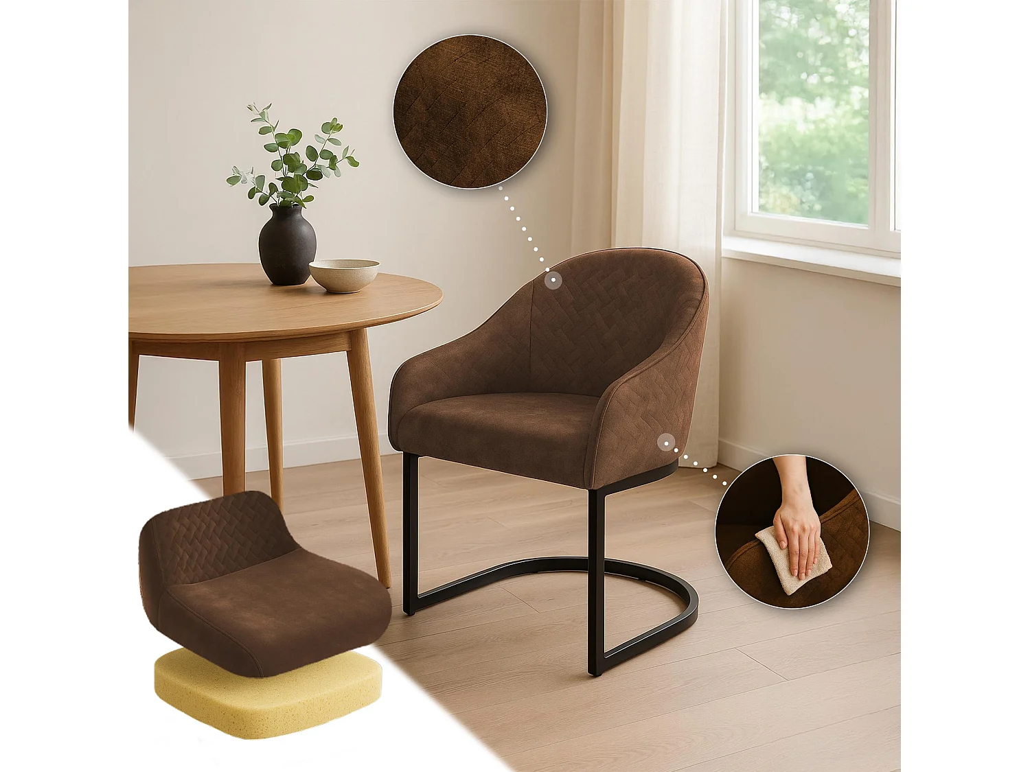 chaise salle à manger - Velours - Café - Jarik