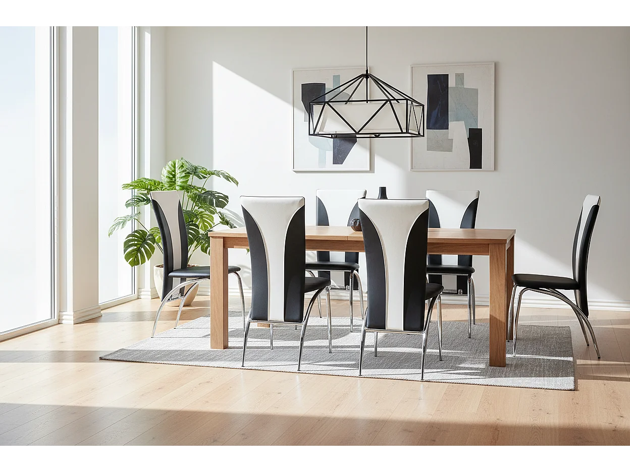 Lot 2 Chaises Salle à Manger Similicuir Noir et Blanc Pieds Chrome