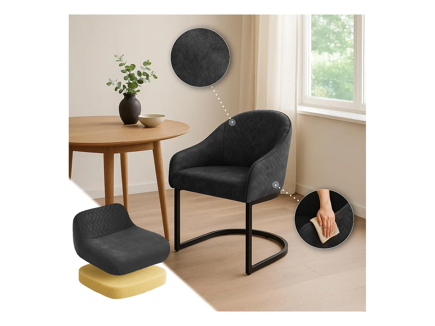 chaise salle à manger - Velours - Gris foncé - Jarik