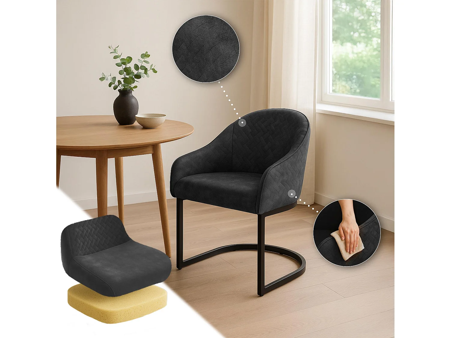 chaise salle à manger - Velours - Gris foncé - Jarik