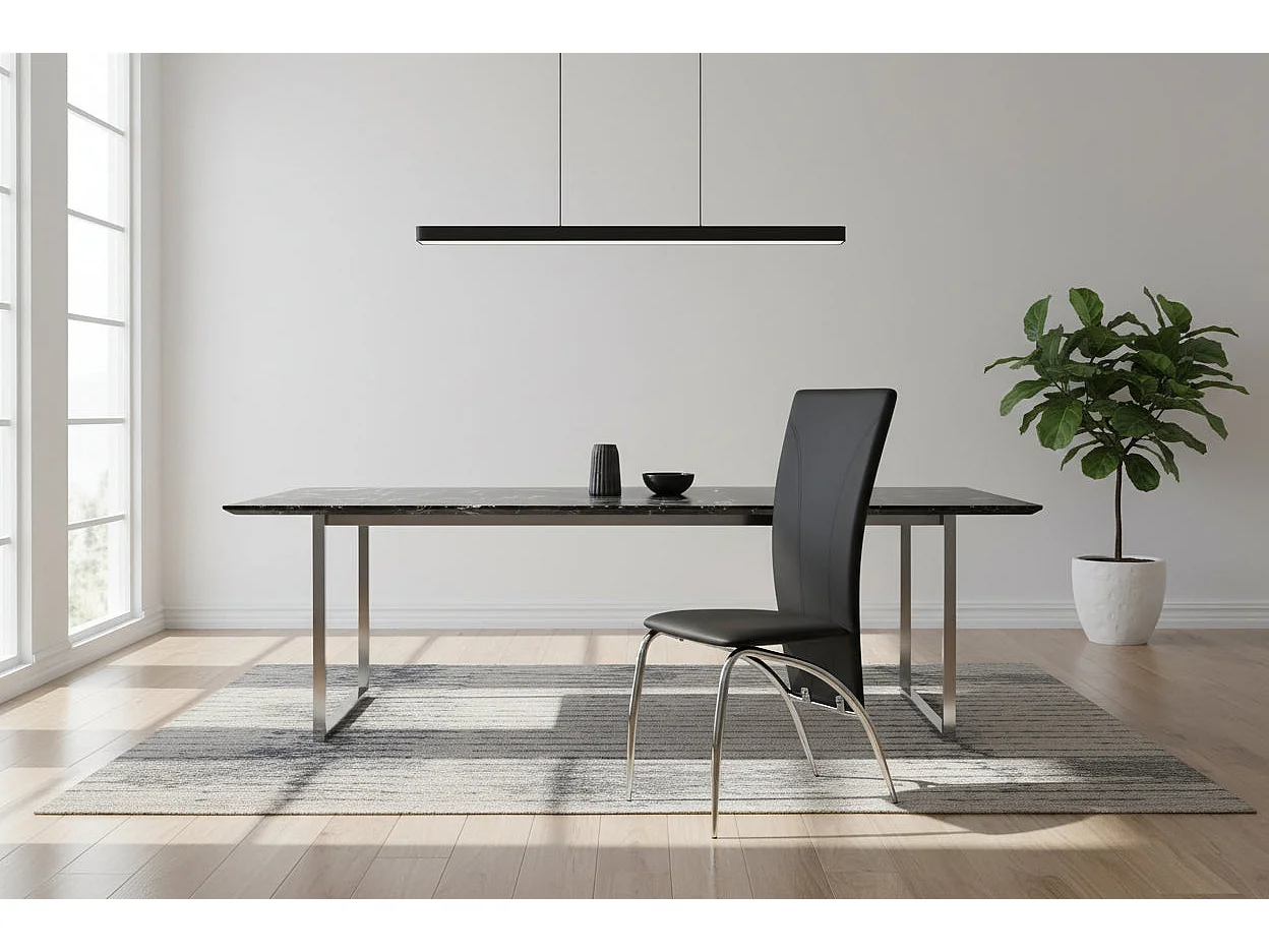 Lot 2 Chaises Salle à Manger Similicuir Noir Pieds Chrome – DUNA