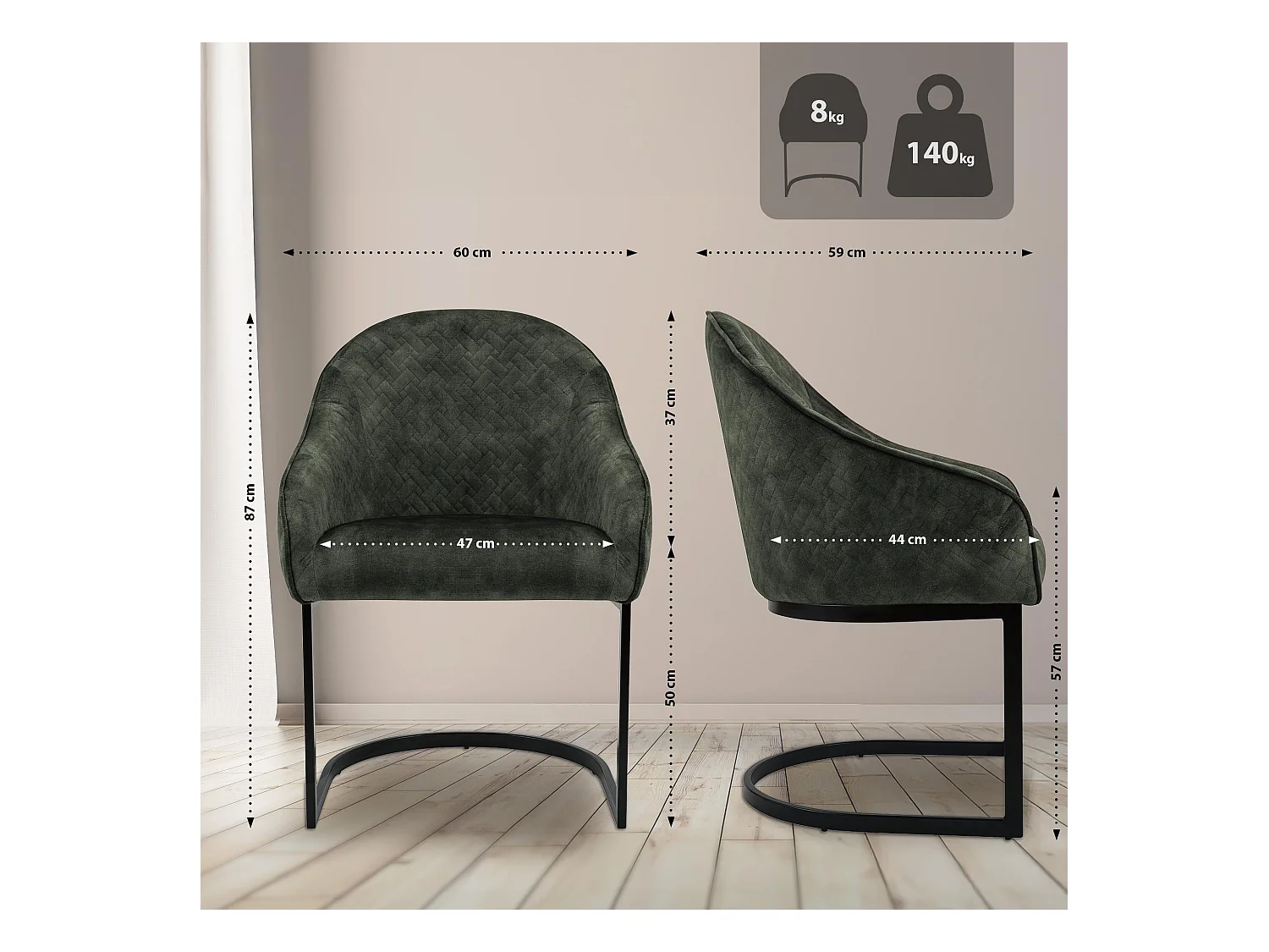 chaise salle à manger - Velours - Vert foncé - Jarik