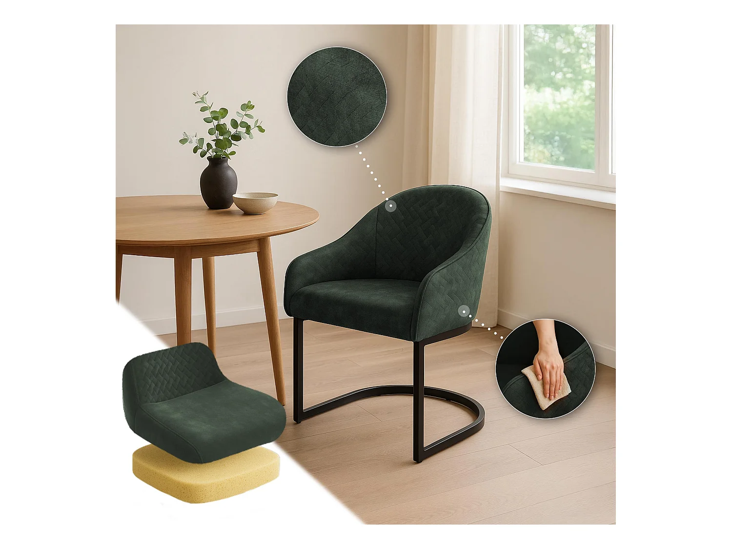 chaise salle à manger - Velours - Vert foncé - Jarik