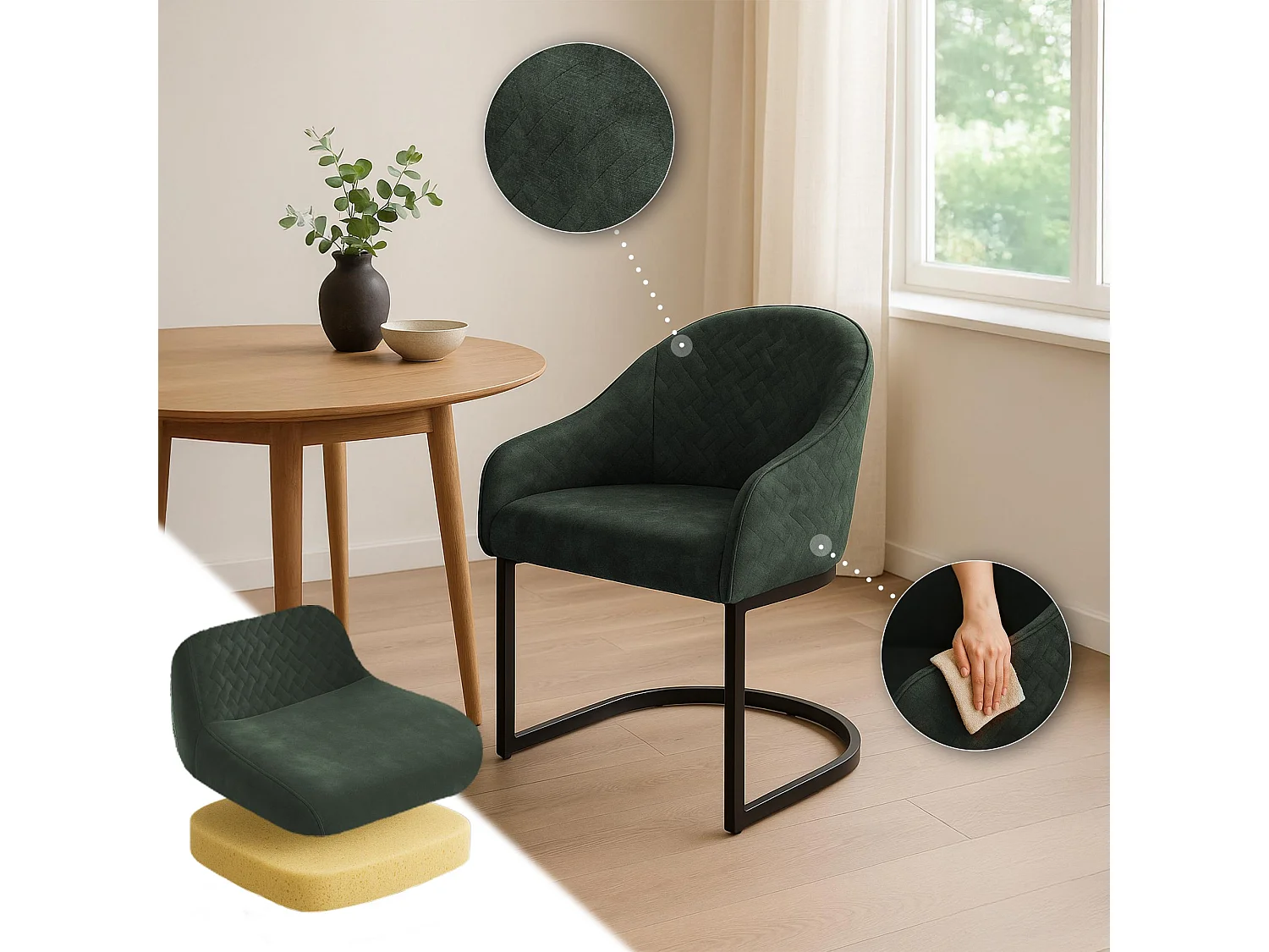 chaise salle à manger - Velours - Vert foncé - Jarik