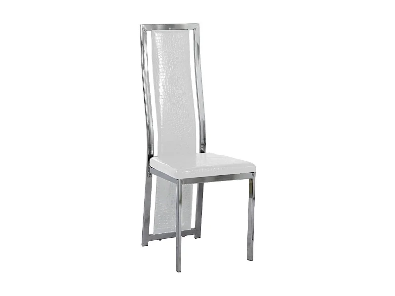 Lot de 6 chaises Dana simili cuir croco blanc contour chromé