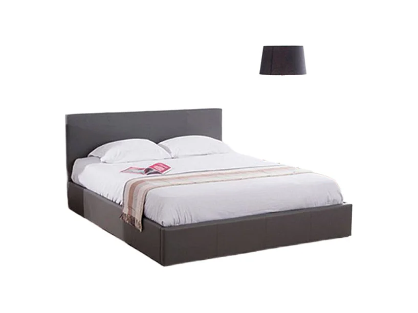 Lit coffre 2 places  BASTIEN simili cuir GRIS 140x190 cm sommier inclus