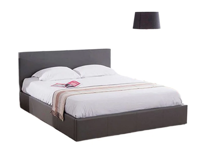 Lit coffre 2 places  BASTIEN simili cuir GRIS 140x190 cm sommier inclus