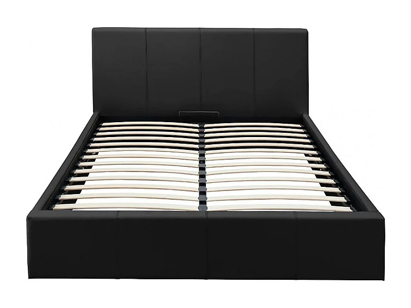 Lit coffre 2 places  BASTIEN simili cuir NOIR 140x190 cm sommier inclus