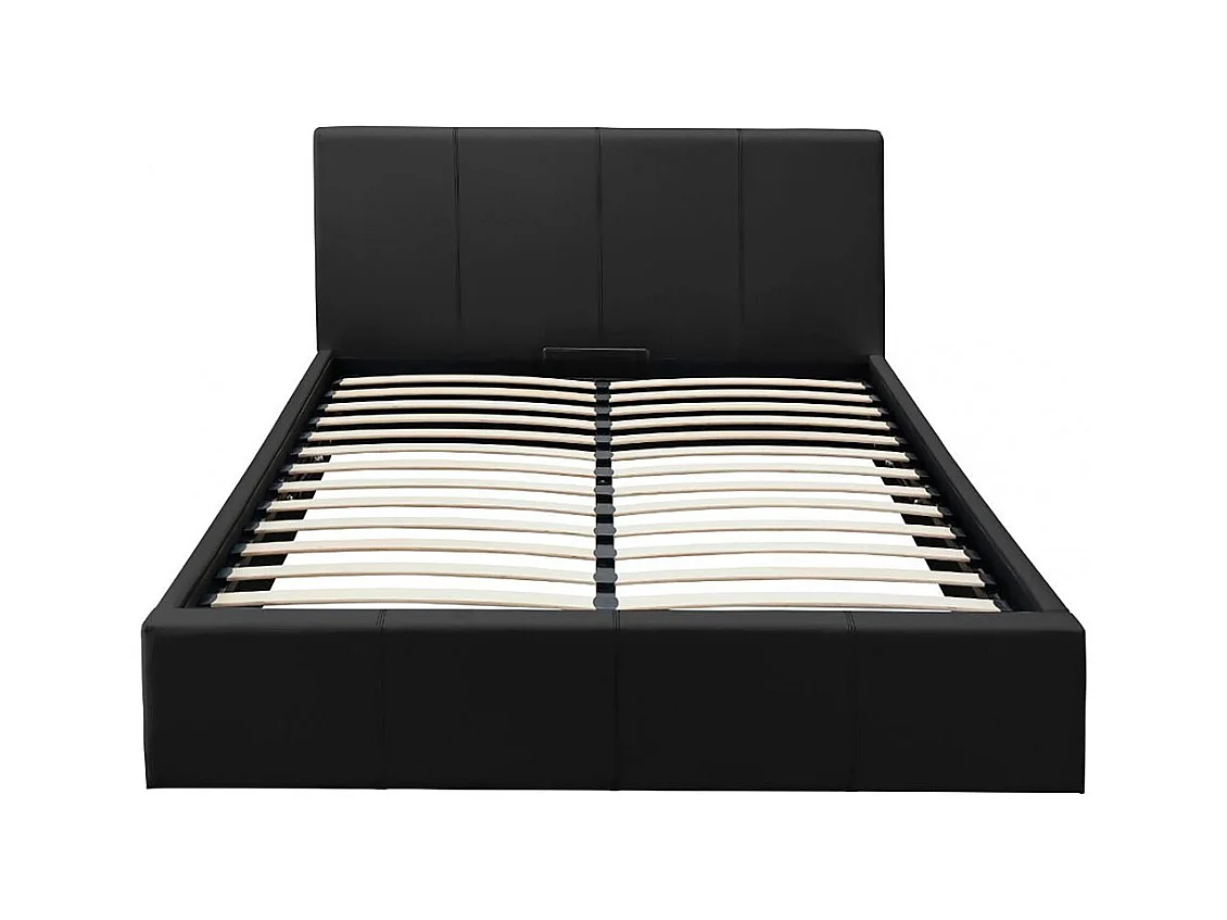 Lit coffre 2 places  BASTIEN simili cuir NOIR 140x190 cm sommier inclus
