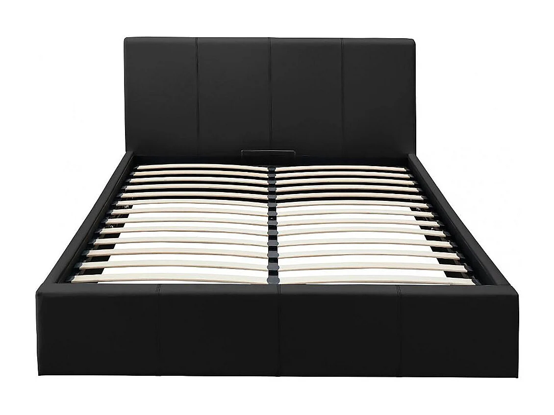 Lit coffre 2 places  BASTIEN simili cuir NOIR 140x190 cm sommier inclus