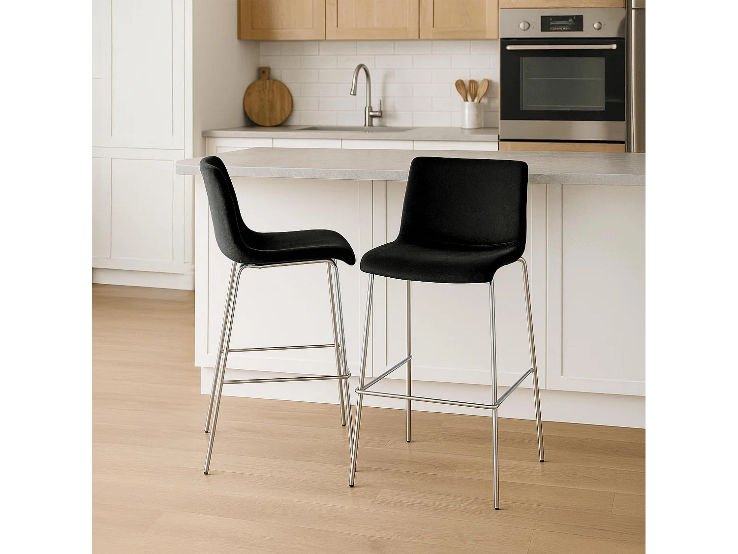 Tabouret de bar - Velours - Noir - Hover