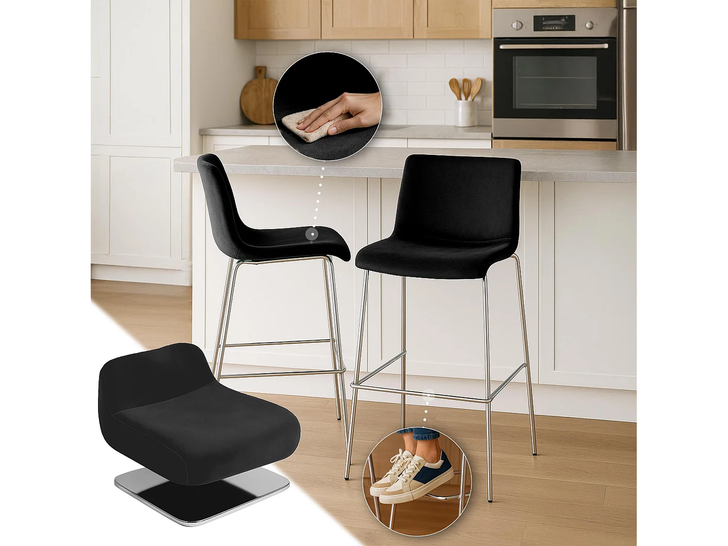 Tabouret de bar - Velours - Noir - Hover