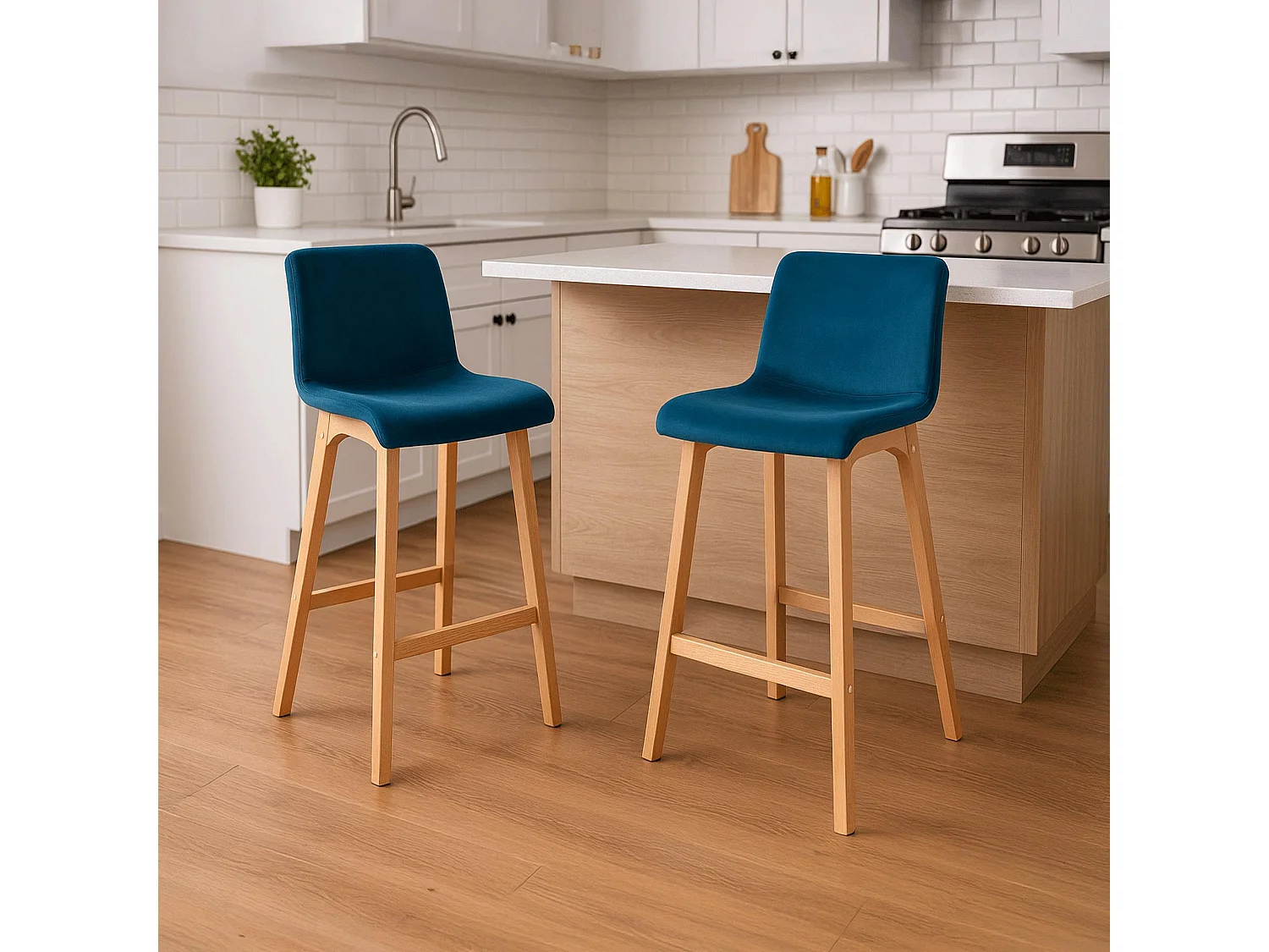 Tabouret de bar - Velours - Bleu - Hover