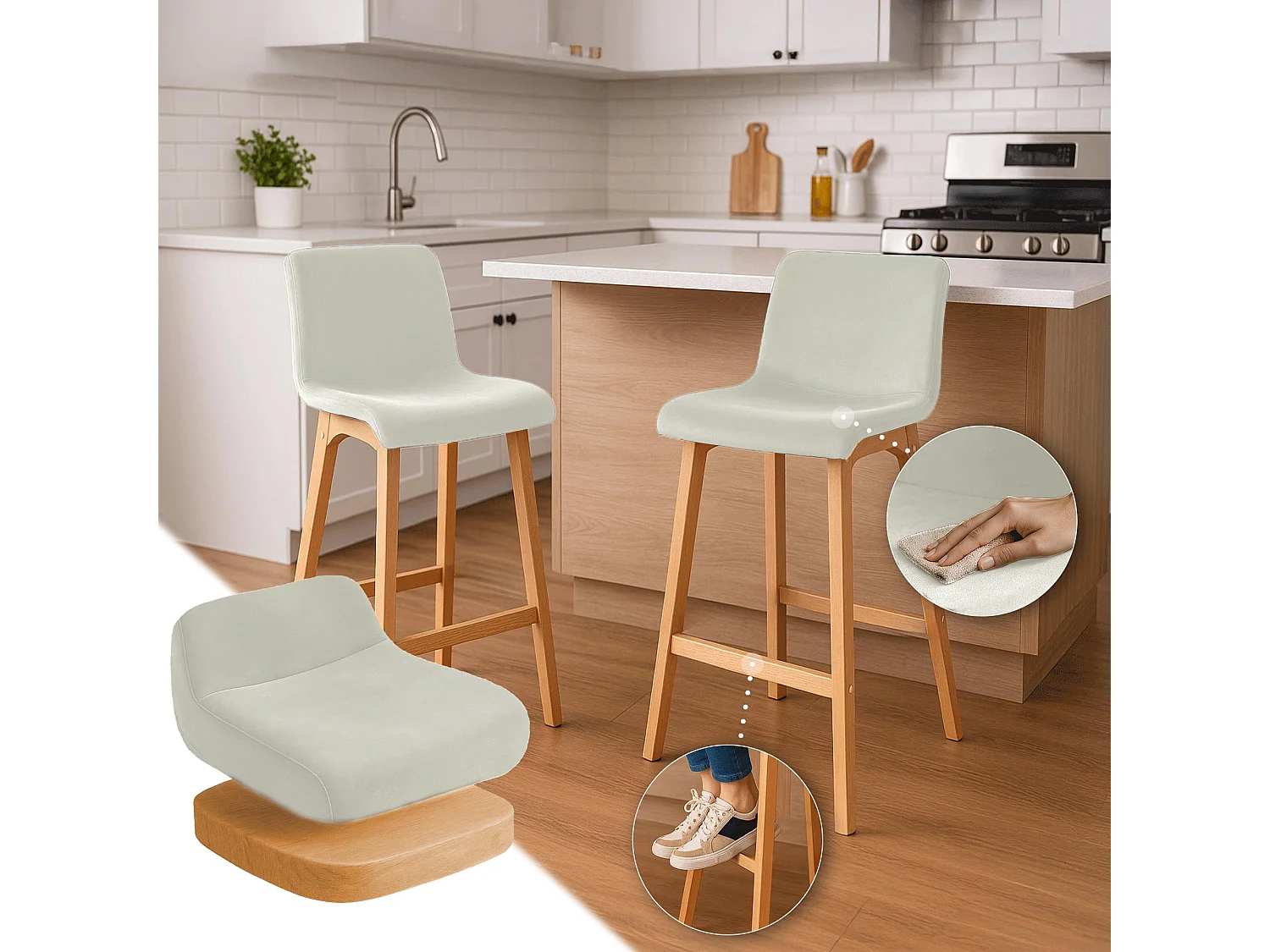 Tabouret de bar - Velours - Crème - Hover