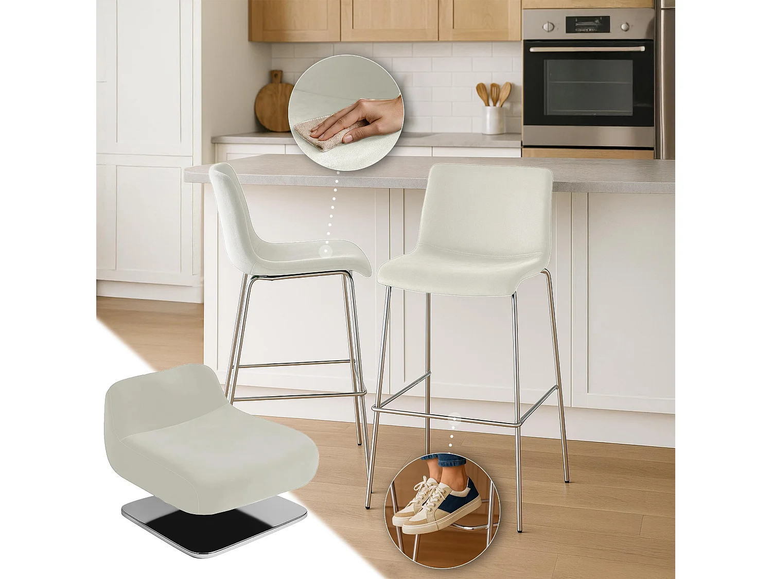 Tabouret de bar - Velours - Crème - Hover