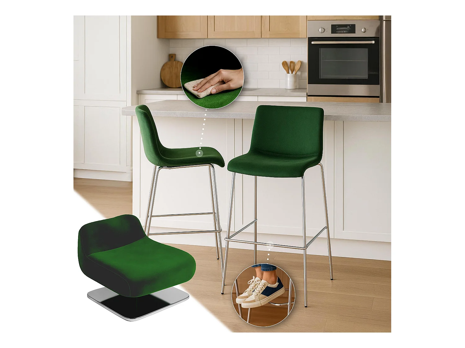Tabouret de bar - Velours - Vert - Hover