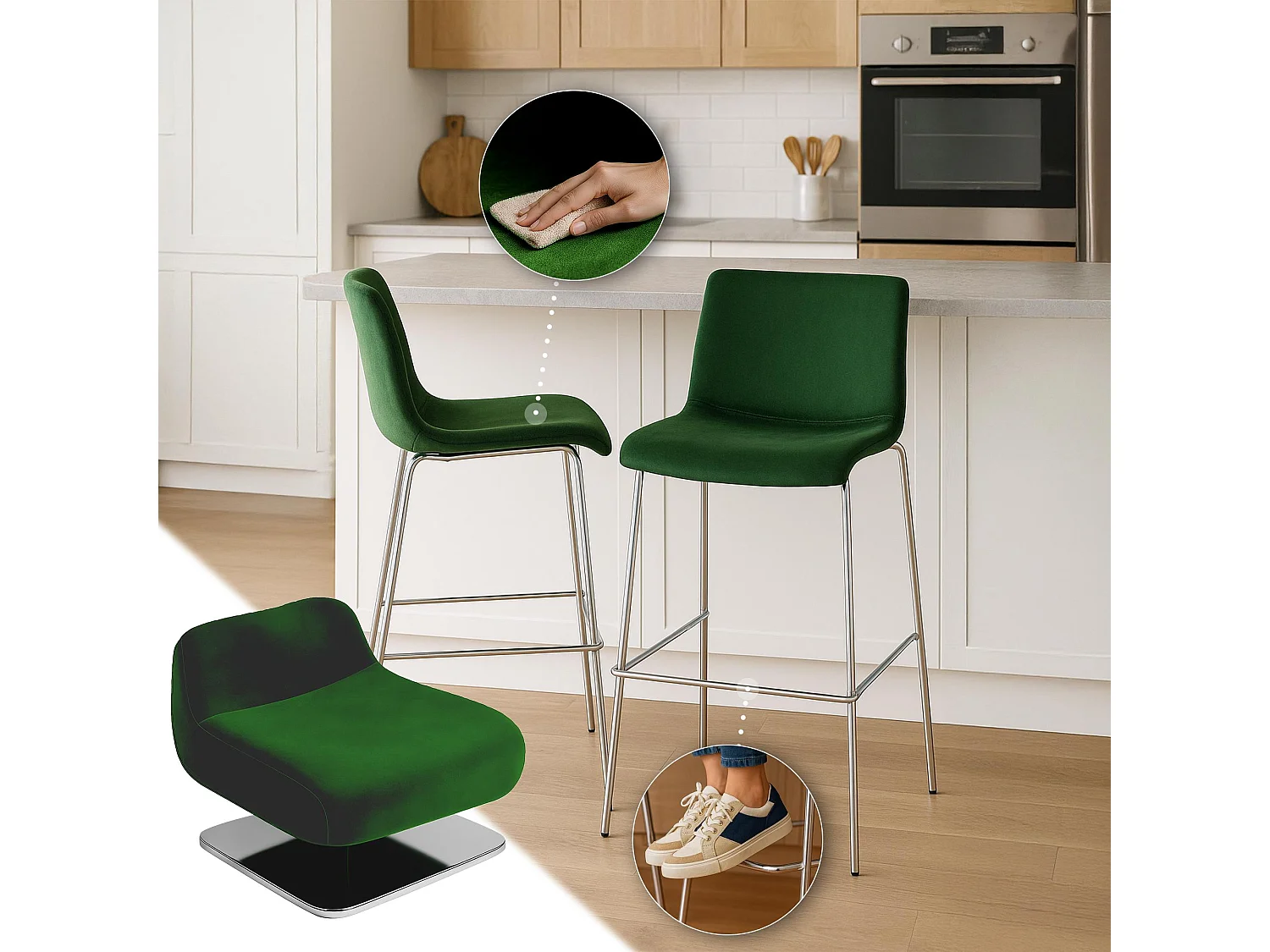 Tabouret de bar - Velours - Vert - Hover