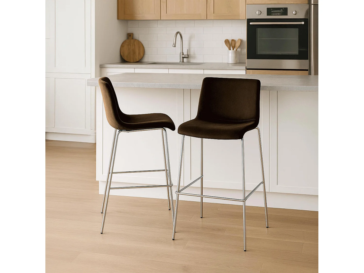 Tabouret de bar - Velours - Marron - Hover