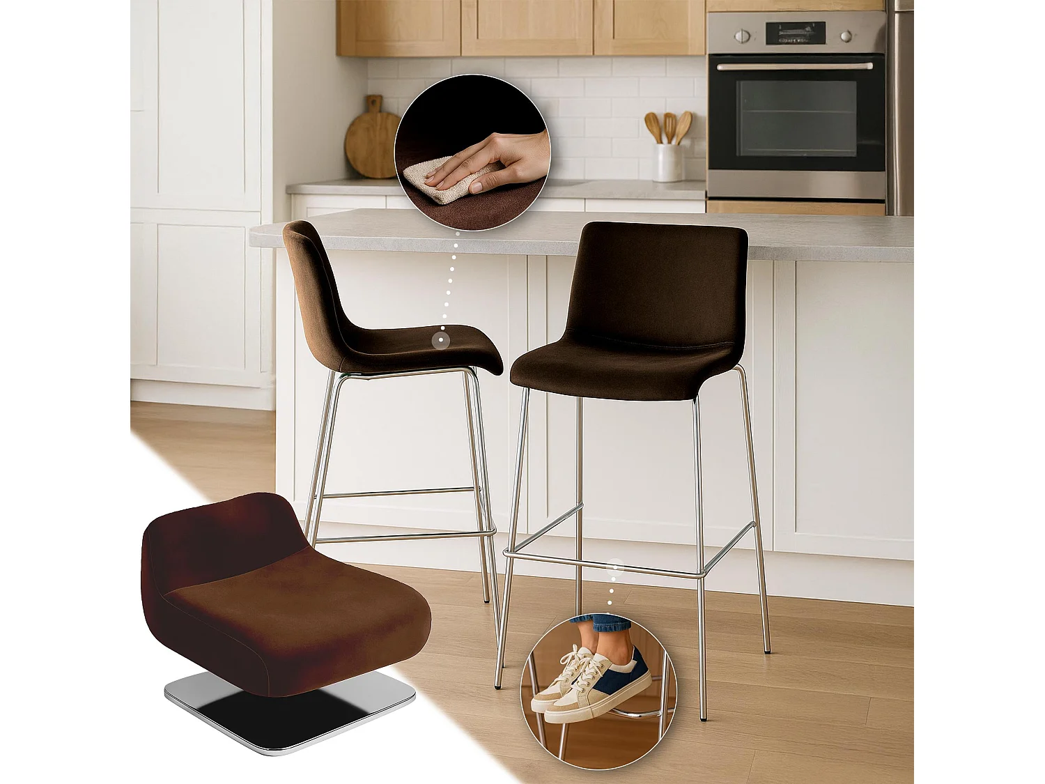 Tabouret de bar - Velours - Marron - Hover