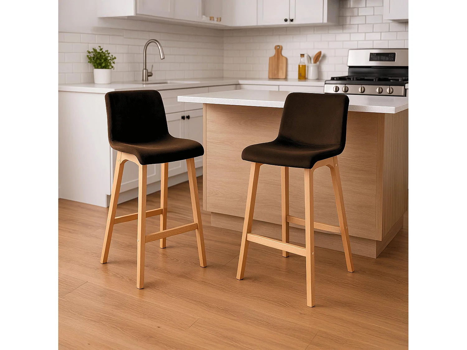 Tabouret de bar - Velours - Marron - Hover