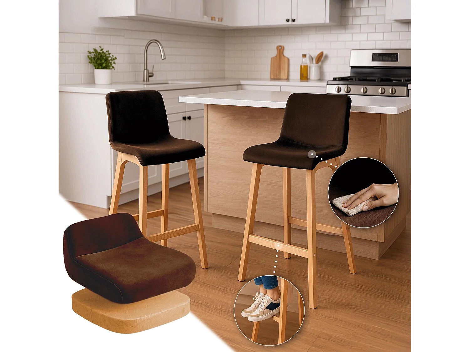 Tabouret de bar - Velours - Marron - Hover