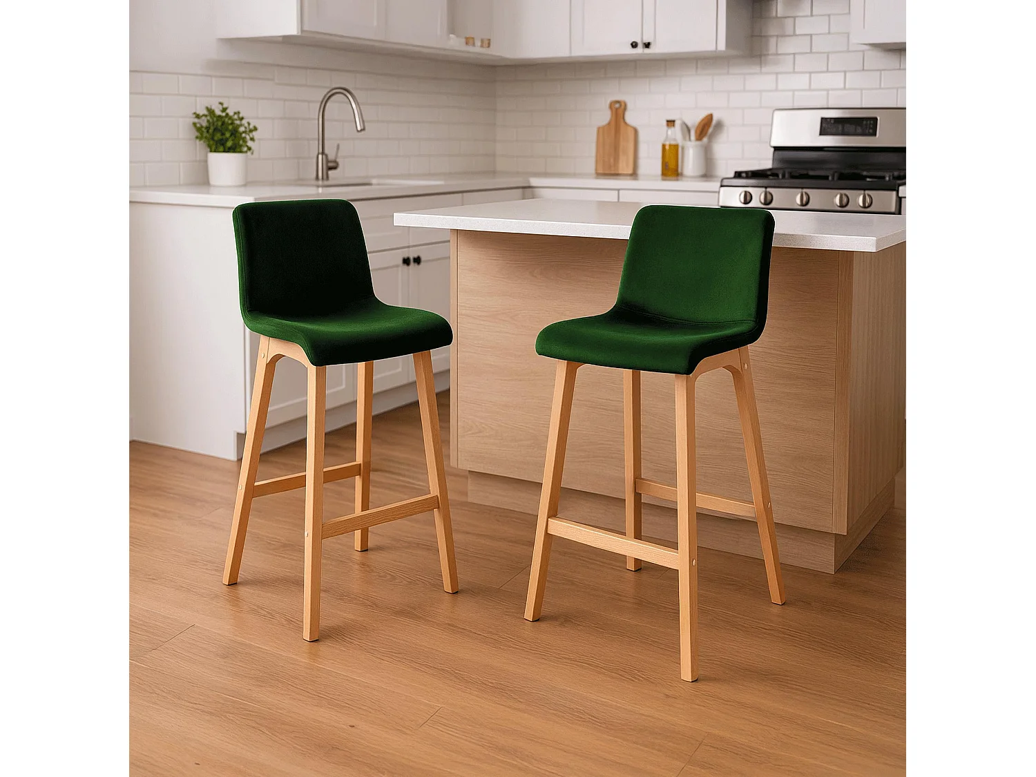 Tabouret de bar - Velours - Vert - Hover